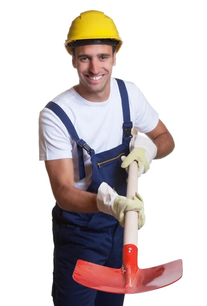 Powerful latin construction worker with shovel — Stock Photo, Image