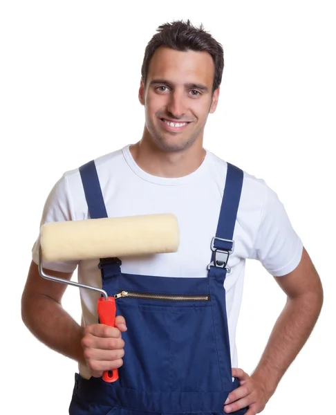 Laughing painter with painting roller — Stock Photo, Image