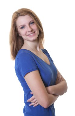 Kızıl saçlı ve çapraz silah cool kadın