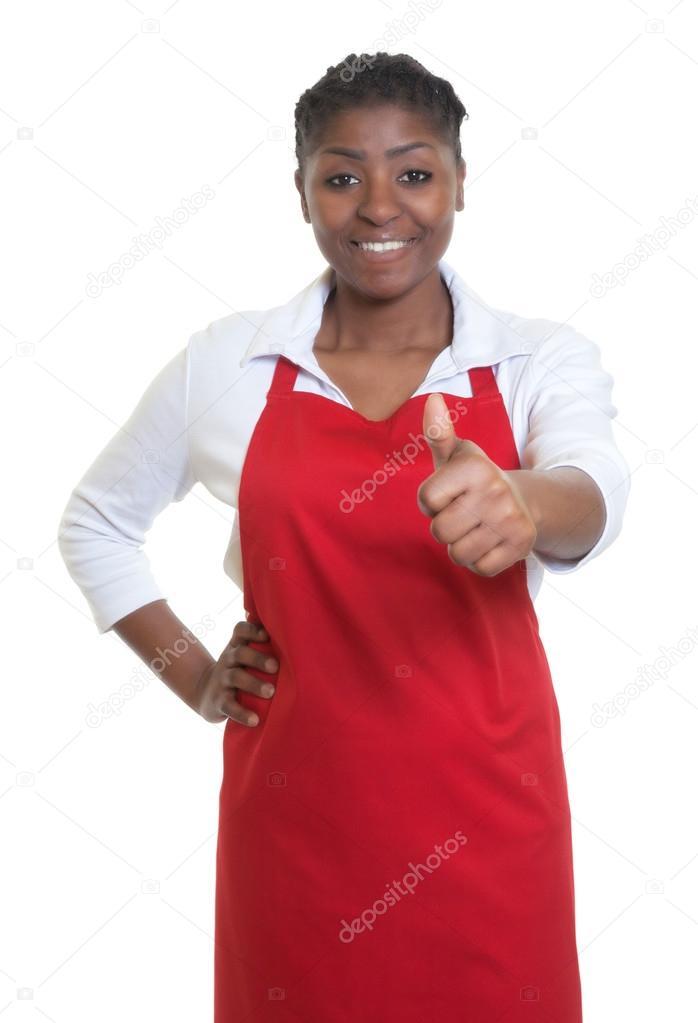 African american waitress showing thumb up