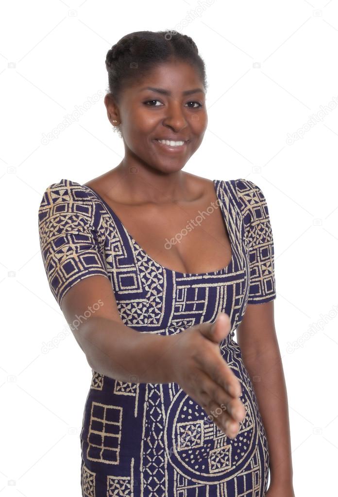 Hospitable african woman with traditional clothes