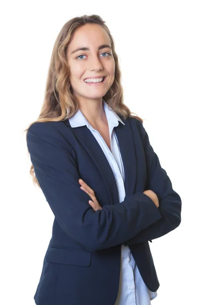 Mujer de negocios rubia inteligente con ojos azules y chaqueta —  Fotos de Stock