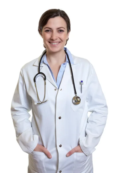 Caucasian female doctor with dark hair at work — Stock Photo, Image