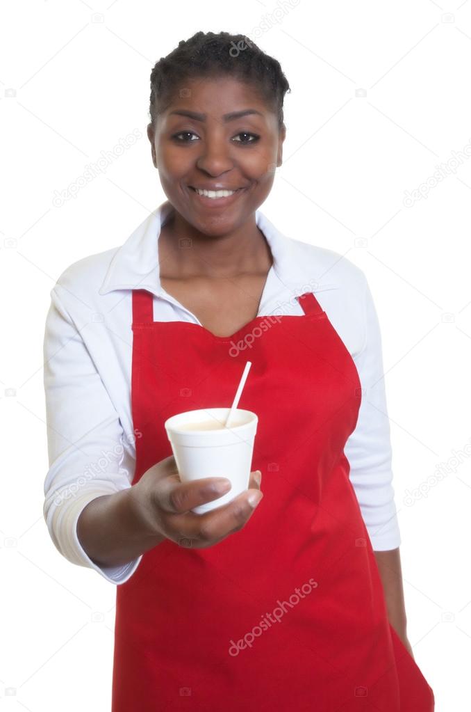 African american waitress serving coffee