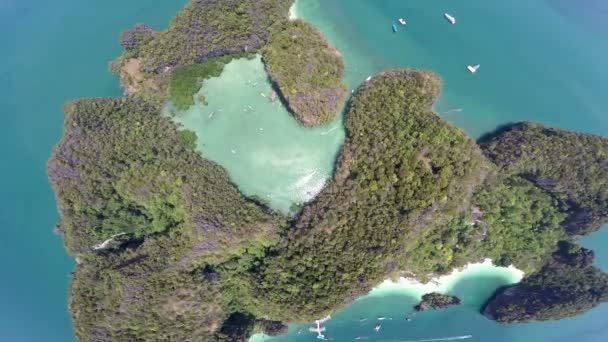 Tropik ada, Koh Hong Island, Krabi, Tayland, Thailand, havadan görünümü — Stok video