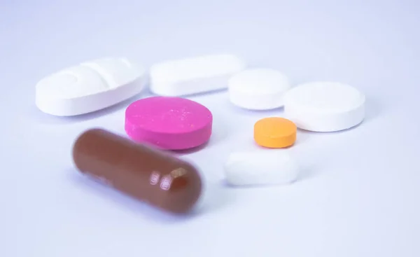Pharmacy Hospital Theme Mix Pills Capsules Multivitamin Tablets Flu Fever — Stock Photo, Image