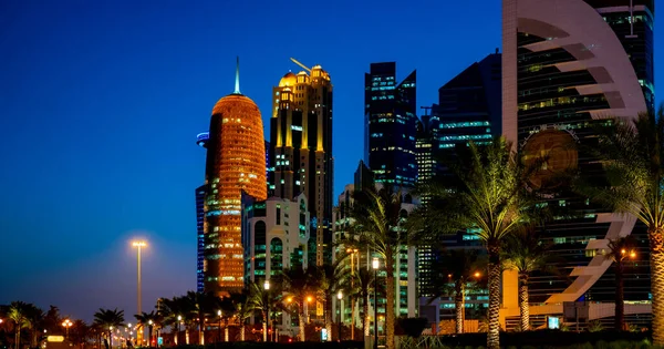 Februari 2019 Kleurrijke Skyline Van Doha Qatar City Tijdens Het — Stockfoto