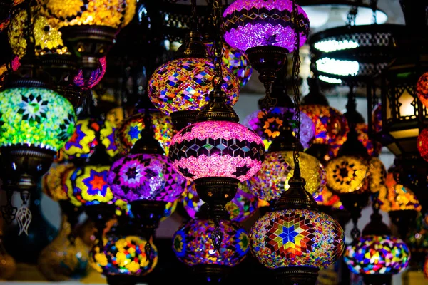 multiple colorful turkish traditional lanterns