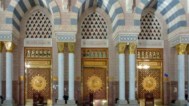 Medina , Saudi Arabia - 01 December 2019 : Umra and Hajj Journey at Prophet Muhammad Mosque Masjid un Nabawi clipart