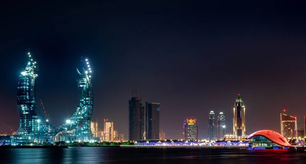 Foto Nocturna Beautiful City Scape Nueva City Lusail Ciudad Desarrollo — Foto de Stock