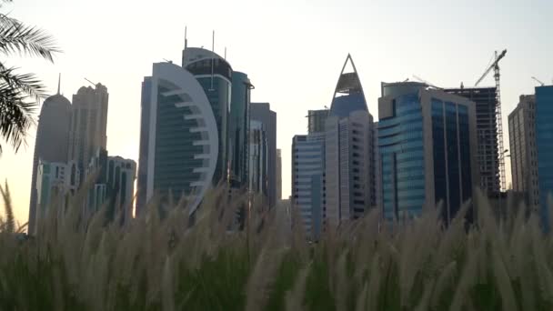 Doha Qatar November 2020 Skyline Qatar City Sunset Gloomy Sky — Vídeo de stock