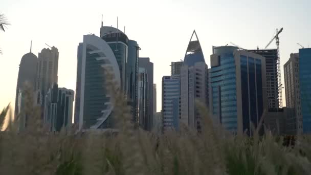 Doha Qatar November 2020 Горизонт Міста Катар Під Час Заходу — стокове відео