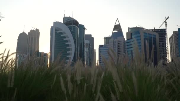 Doha Qatar November 2020 Горизонт Міста Катар Під Час Заходу — стокове відео