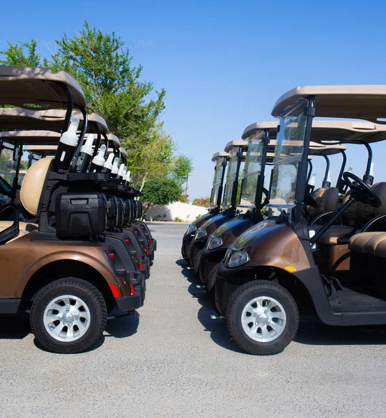 Carrito Golf Cierre Golf Campo Verde Cielo Azul Nublado Paisaje —  Fotos de Stock