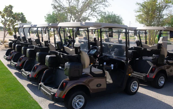 Carrito Golf Cierre Golf Campo Verde Cielo Azul Nublado Paisaje —  Fotos de Stock