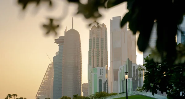 Bunte Skyline Von Doha Qatar City Während Der Nacht Sommer — Stockfoto