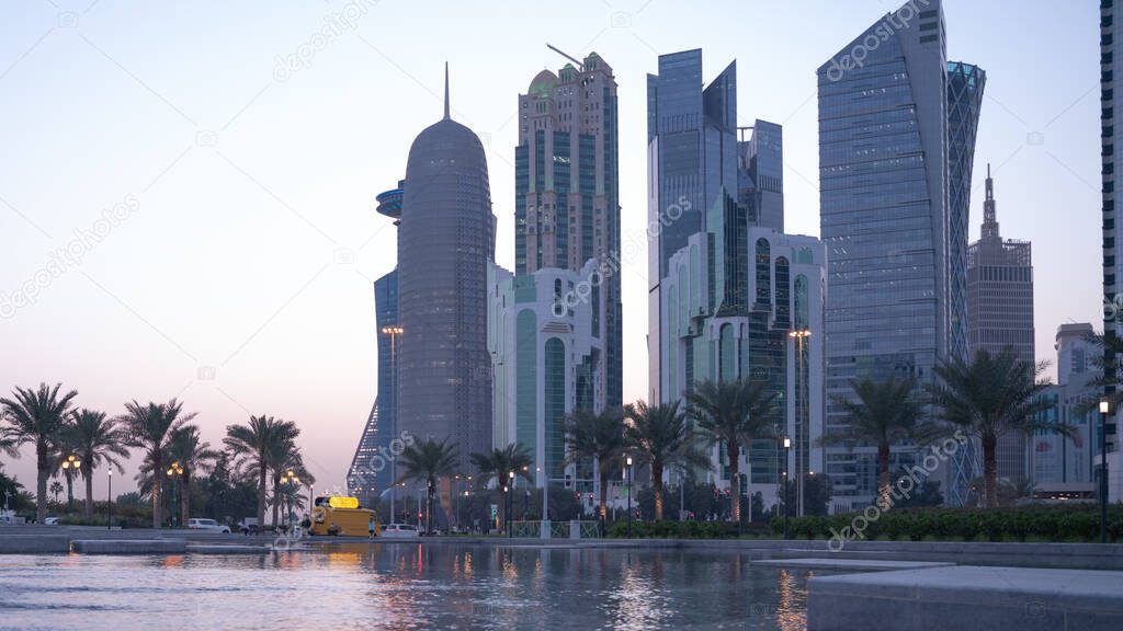 12 February 2021- Colorful Skyline of Capital of Qatar.