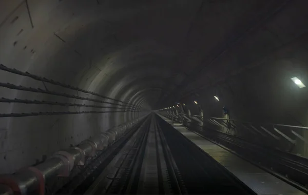 Metro Túnel Metrô Sentido Único Subterrâneo Com Efeito Borrão Desfocagem — Fotografia de Stock