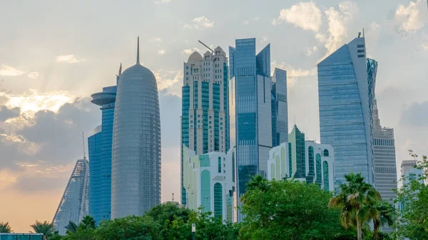 Horizonte Del Centro Ciudad Doha Durante Noche Qatar Enfoque Selectivo — Foto de Stock