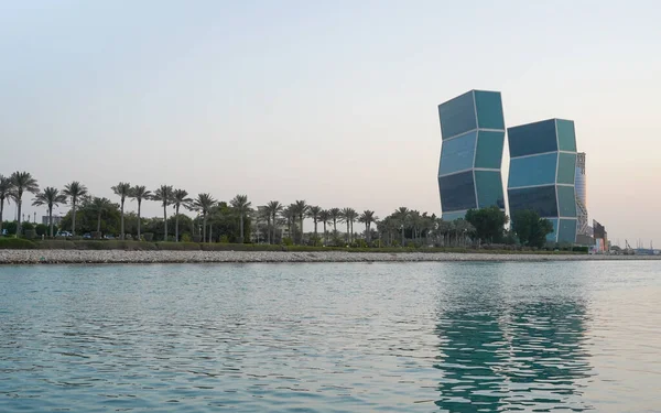 Lusail Waterkant Van Nieuwe Ontwikkelingsstad Qatar Tijdens Zonsondergang — Stockfoto