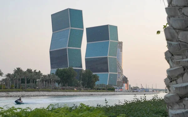 Lusail Waterkant Van Nieuwe Ontwikkelingsstad Qatar Tijdens Zonsondergang — Stockfoto