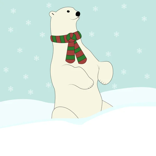 Oso Polar Con Una Bufanda Rayas Sienta Nieve Lindo Oso — Vector de stock