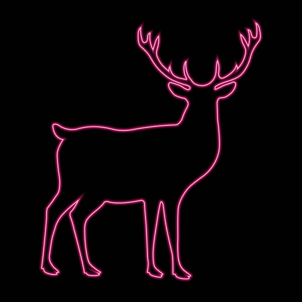 Deer Neon Silhouette Isolated Black Background Wild Animals Cute Mammals — Stock Vector