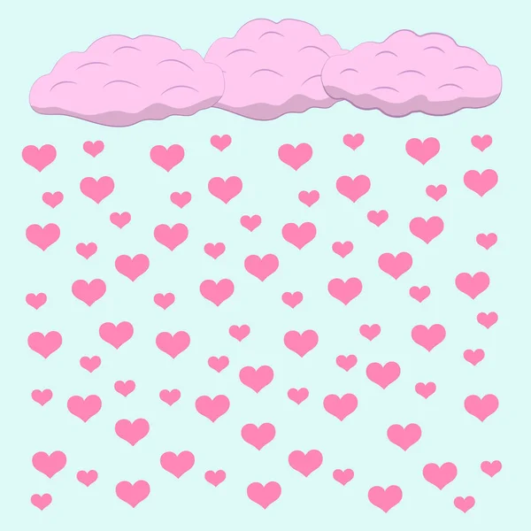 Regen Vorm Van Harten Illustratie Voor Valentijnsdag Roze Wolken Roze — Stockvector