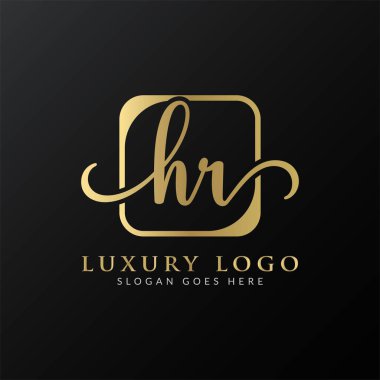 HR Logo Tasarım Vektör Şablonu. İlk Lüks Mektup HR Vektör İllüstrasyonu