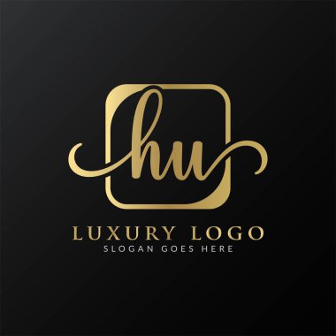 HU Logo Tasarım Vektör Şablonu. İlk Lüks Mektup HU Vektör İllüstrasyonu
