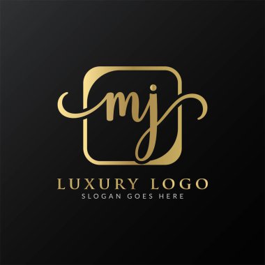 İlk MJ harfi Logo Tasarım Şablonu. Lüks Mektup MJ logo tasarımı