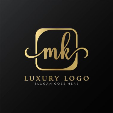 İlk MK harfi Logo Tasarım Şablonu. Lüks Mektup MK logo tasarımı