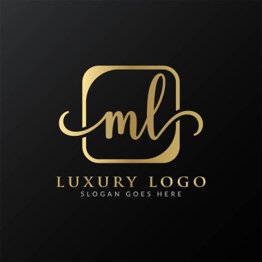 İlk ML harfi Logo Tasarım Şablonu. Lüks Harf ML logo Tasarımı