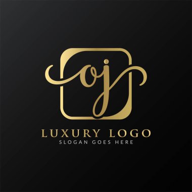 İlk Basit Harf OJ Logo Tasarım Vektör Şablonu. Soyut Lüks OJ Harf Logosu Tasarımı