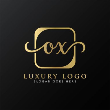 İlk Basit Harf OX Logo Tasarım Vektör Şablonu. Soyut Lüks OX Harf Logosu Tasarımı