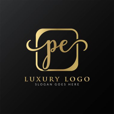 İlk PE Harf Logosu Tasarımı Modern Typography Vector Şablonu. Yaratıcı Lüks Beden Eğitimi Logosu Vektörü.