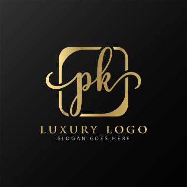 İlk PK Harf Logosu Tasarımı Modern Typography Vector Şablonu. Yaratıcı Lüks PK Logo Vektörü.