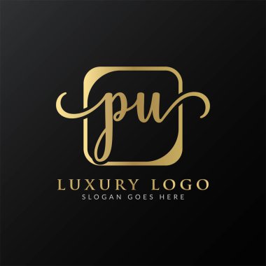 İlk PU Harf Logosu Tasarımı Modern Typography Vector Şablonu. Yaratıcı Lüks PU Logo Vektörü.