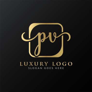 İlk PV Harf Logosu Tasarımı Modern Typography Vector Şablonu. Yaratıcı Lüks PV Logo Vektörü.