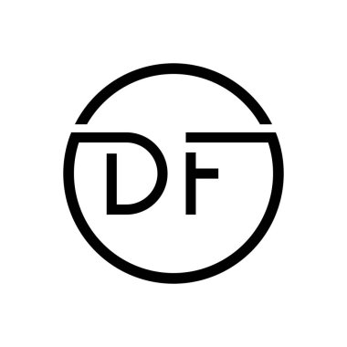 İlk DF Harf Logosu Yaratıcı Tipografi Vektör Şablonu. Yaratıcı Çember Harf Logosu Tasarımı
