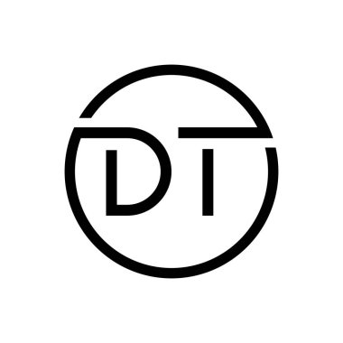 İlk DT Harf Logosu Yaratıcı Tipografi Vektör Şablonu. Yaratıcı Çember Harf Logosu Tasarımı