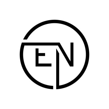 İlk EN Harfi Logosu Yaratıcı Tipografi Vektör Şablonu. Yaratıcı Çember Harf EN Logo Tasarımı