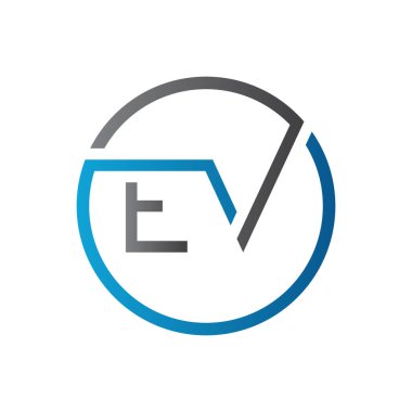 İlk EV Harf Logosu Yaratıcı Tipografi Vektör Şablonu. Yaratıcı Çember Harf EV Logo Tasarımı