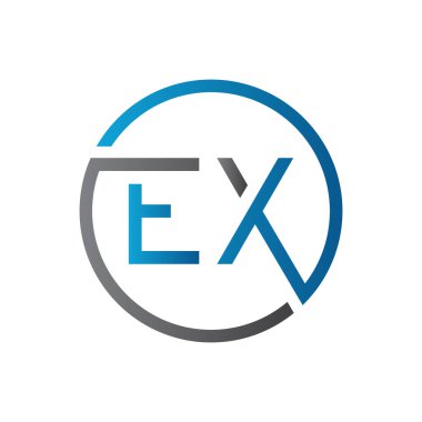 İlk EX Harf Logosu Yaratıcı Tipografi Vektör Şablonu. Yaratıcı Çember Harf EX Logo Tasarımı