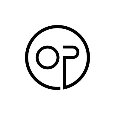 İlk Çember Harf İşlem Logosu Tasarım Vektör Şablonu. Özet Minimum OP Harf Logosu Tasarımı