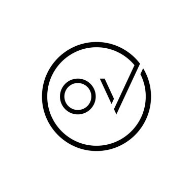 İlk Çember Harf OV Logo Tasarım Vektör Şablonu. Soyut Asgari OV Harf Logosu Tasarımı