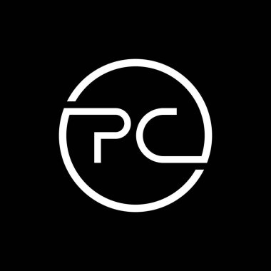 İlk PC Harf Logosu Yaratıcı Tipografi Vektör Şablonu. Yaratıcı Çember Harf PC Logo Vektörü.