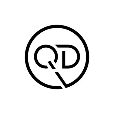 Baş Çember Harf Harfi QD Logo Tasarım Vektör Şablonu. QD Harf Logo Tasarımı