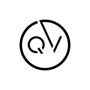 İlk Çember Harf Harfi QV Logo Tasarım Vektör Şablonu. QV Harf Logo Tasarımı
