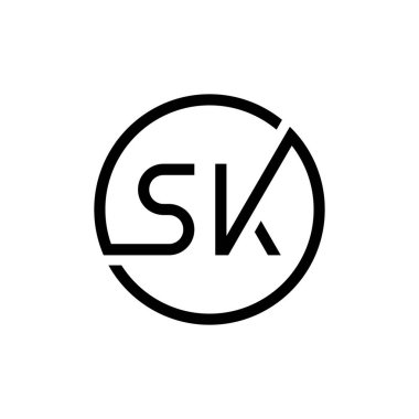 İlk Çember SK harf Logo Tasarım Şablonu. Soyut Harf SK logo Tasarımı